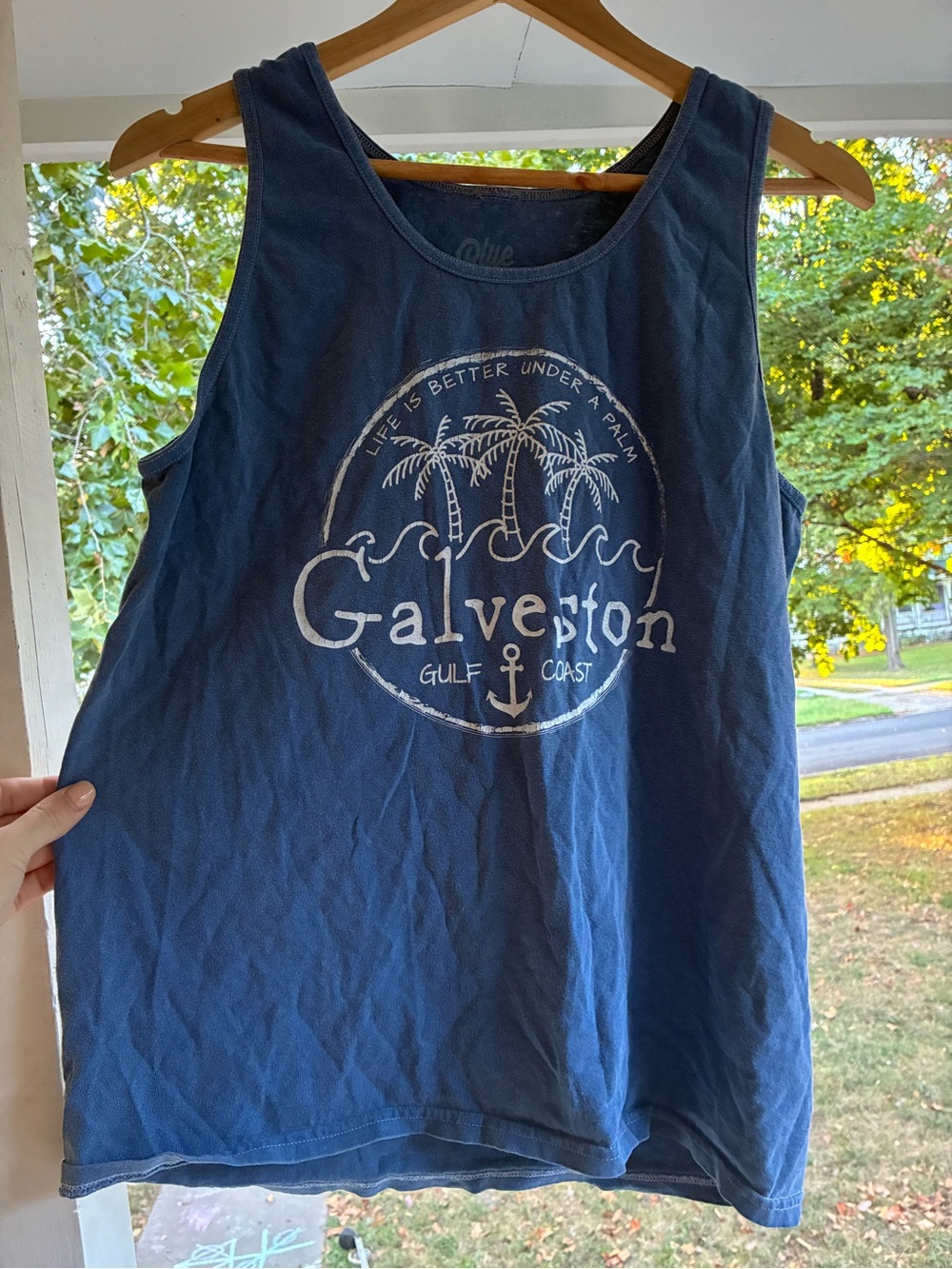 100% Cotton Navy Blue Galveston Graphic Tank